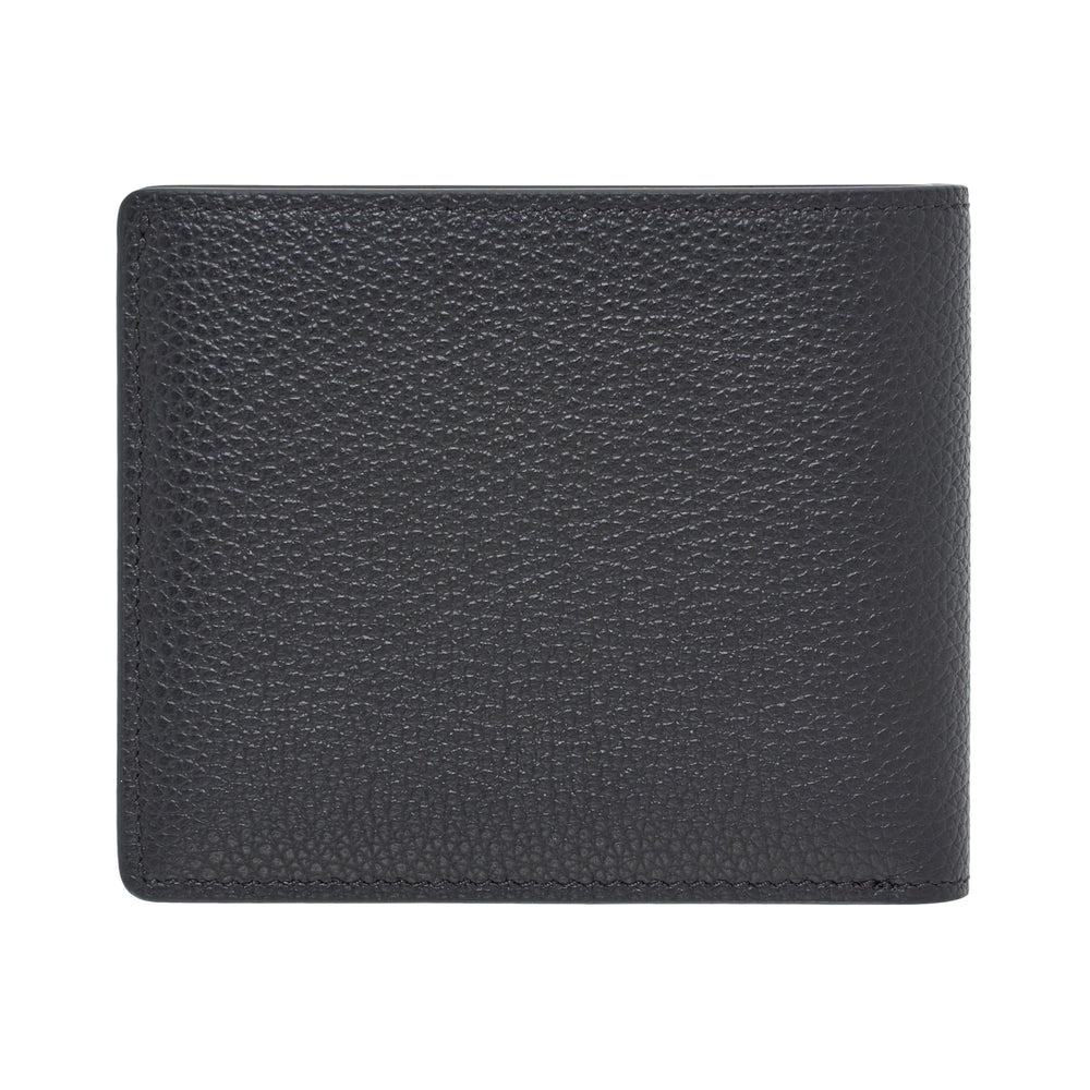 Mulberry Heritage 8 Card Wallet in black pebbled leather with silver-tone logo stamp, shown flat from the front