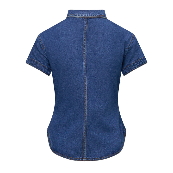 Blue Ruffled Denim Shirt