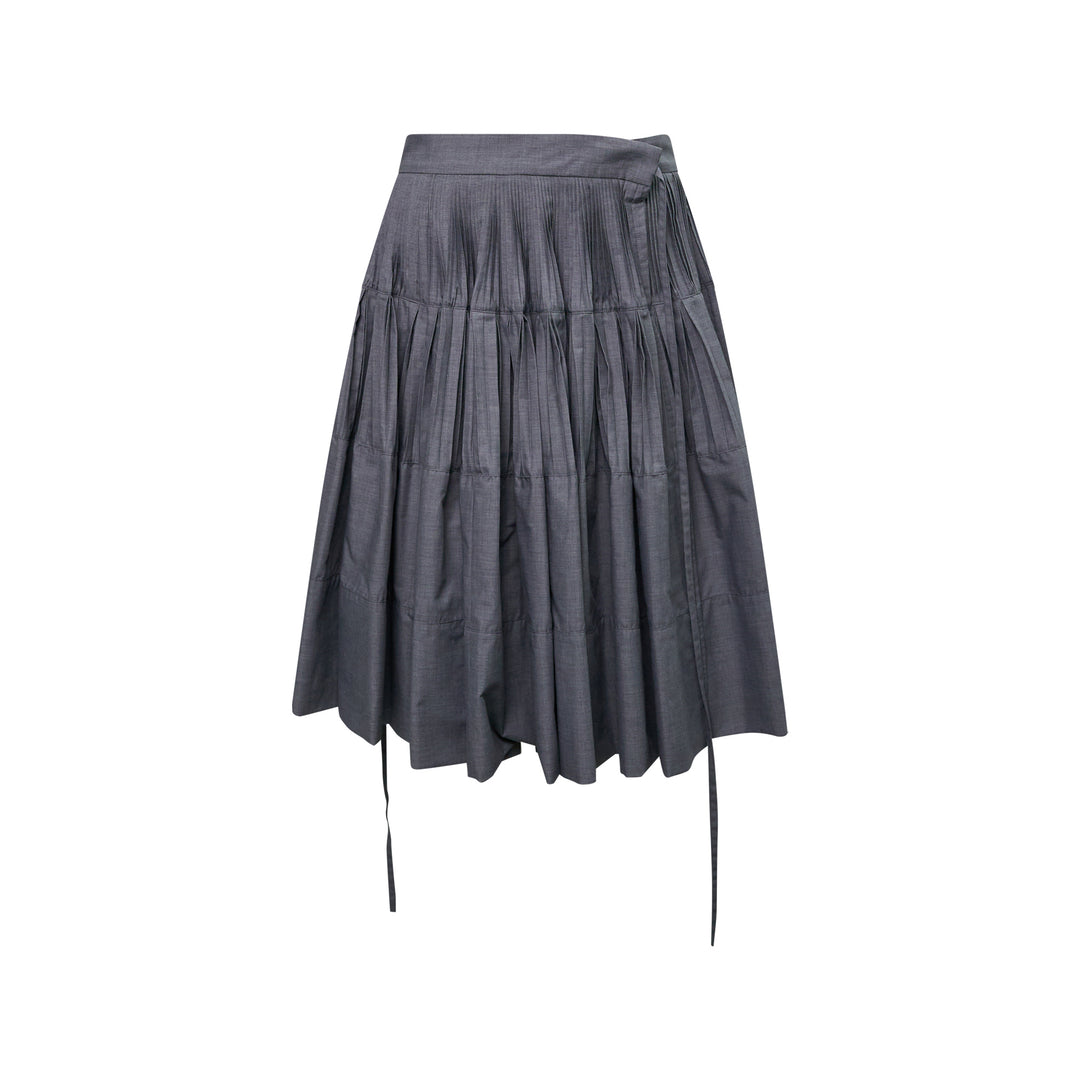 Gray Tiered Pleated Wrap Skirt