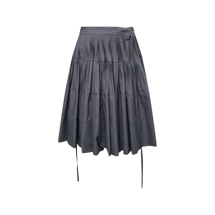 Gray Tiered Pleated Wrap Skirt