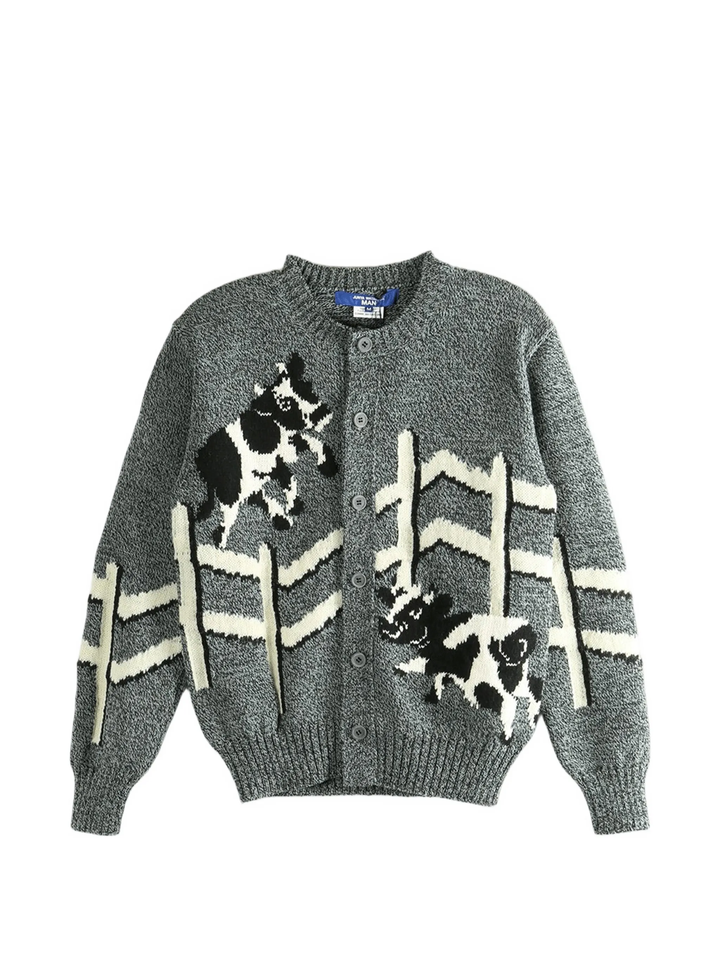 Cow Printed Jersey Intarsia Jumper