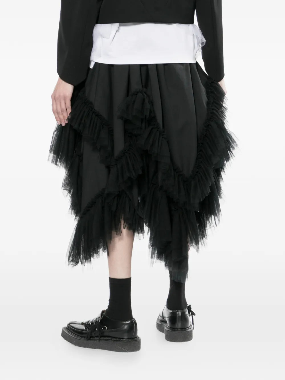 Wool Tropical x Nylon Tulle Skirt