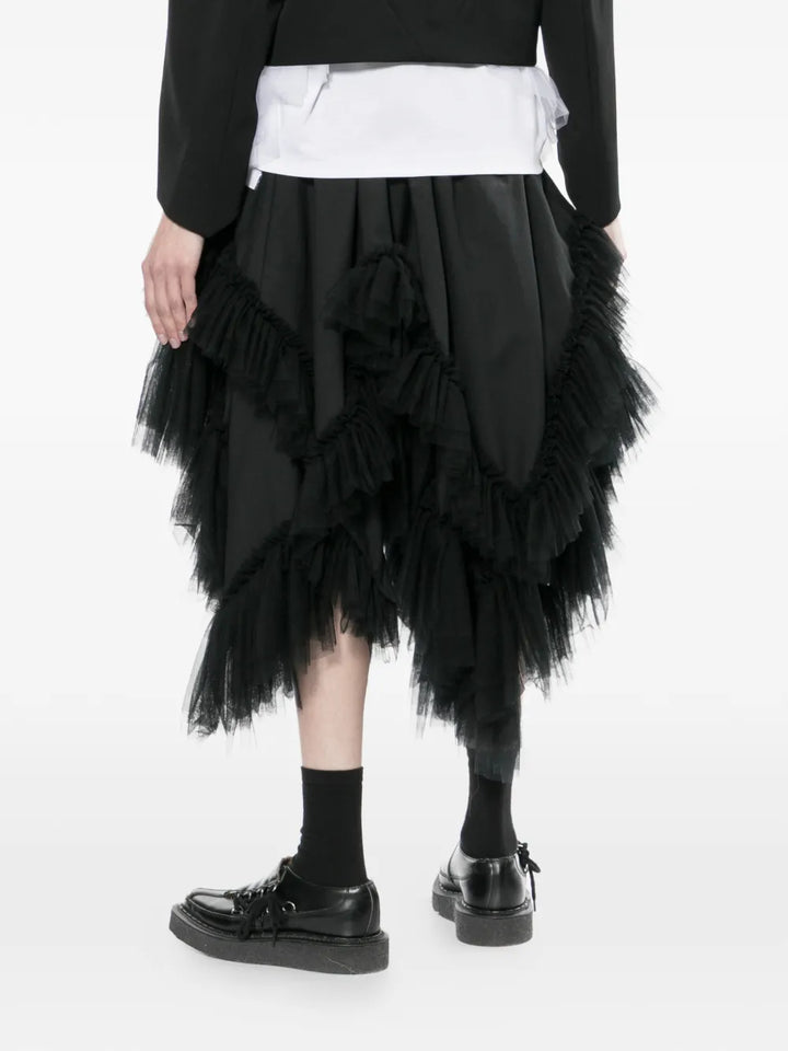 Wool Tropical x Nylon Tulle Skirt