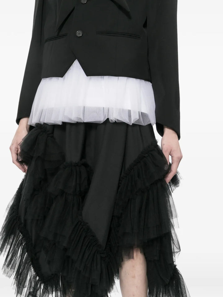 Wool Tropical x Nylon Tulle Skirt