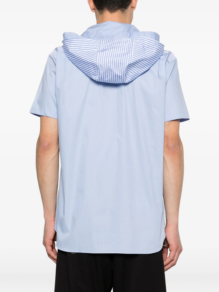 Blue Stripe Cotton Poplin Short Sleeve Shirt