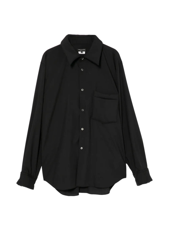Plain Thick Collar Long Sleeve Pocket Shirt