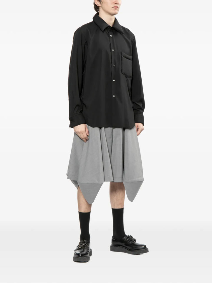 Plain Thick Collar Long Sleeve Pocket Shirt