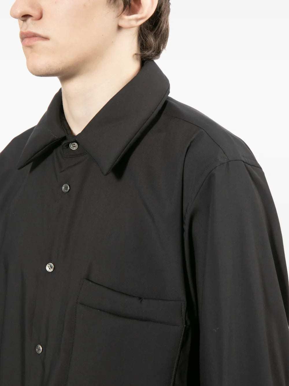 Plain Thick Collar Long Sleeve Pocket Shirt