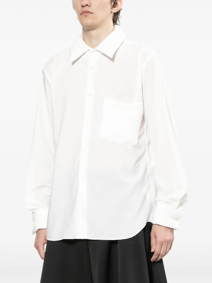 Plain Thick Collar Long Sleeve Pocket Shirt