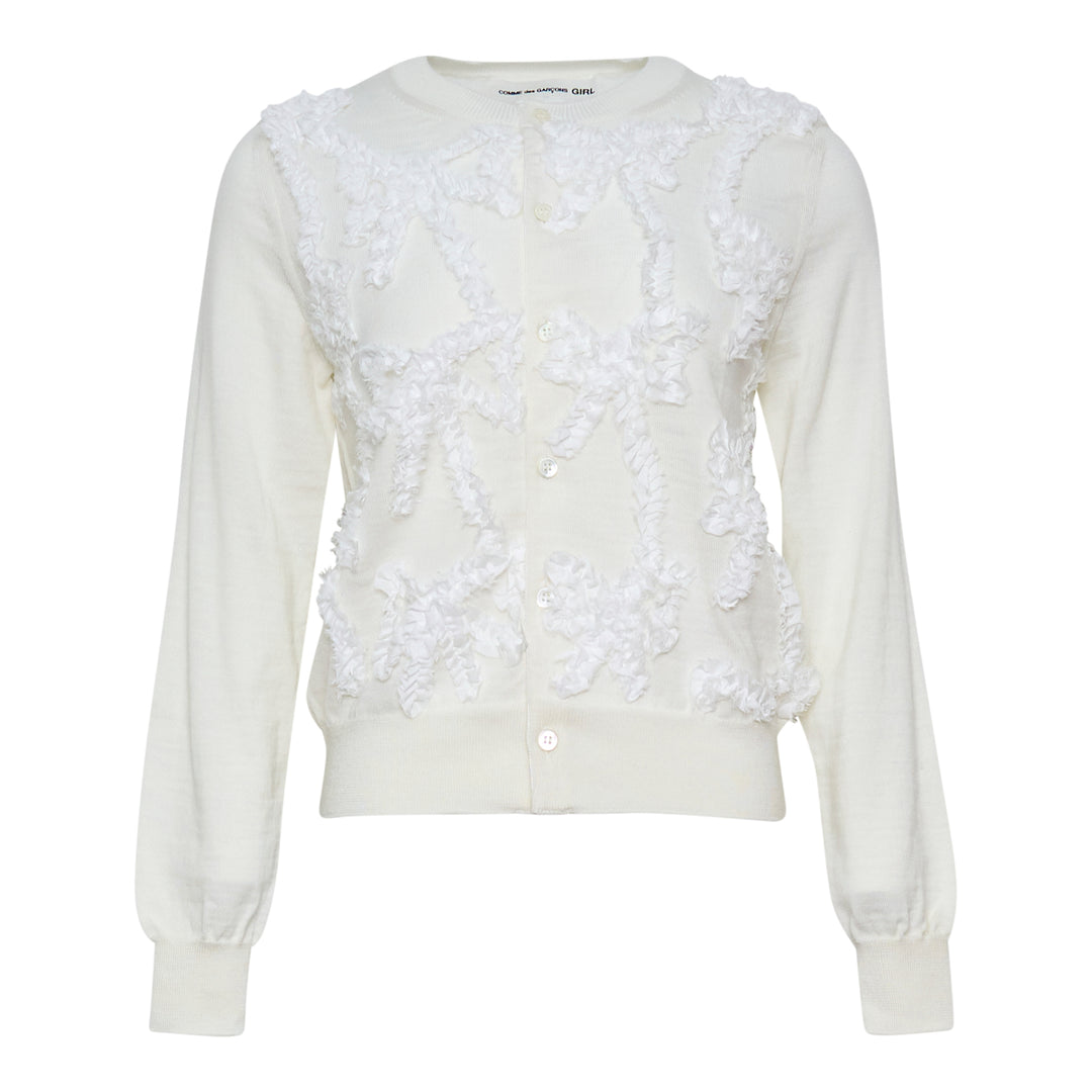 COMME des GARCONS GIRL Wool Jersey Ribbon Embroidery Cardigan – Available at Club 21, Official Retailer in Singapore, Malaysia & Thailand with Global Shipping Online