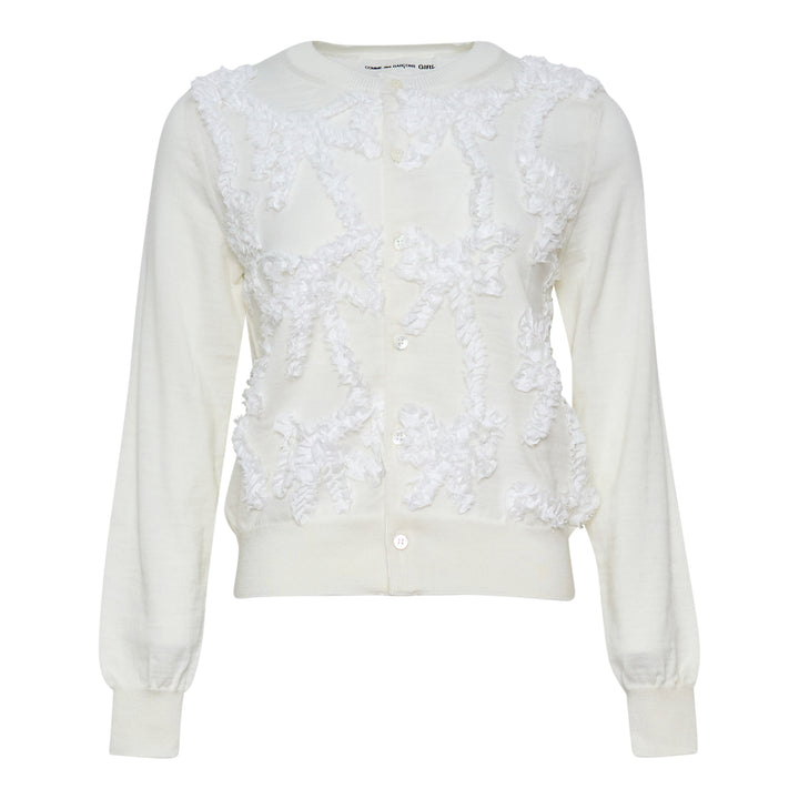 COMME des GARCONS GIRL Wool Jersey Ribbon Embroidery Cardigan – Available at Club 21, Official Retailer in Singapore, Malaysia & Thailand with Global Shipping Online