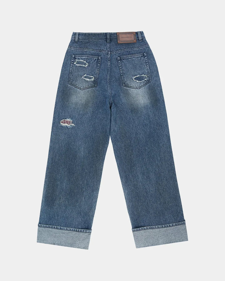 Oil Washed Rolled Up Jeans