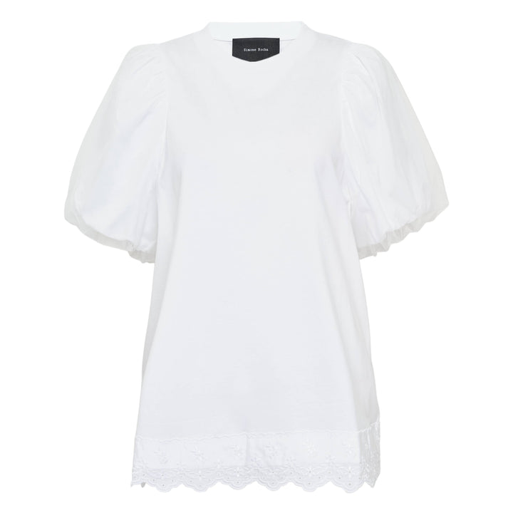 Tulle Overlay Puff Sleeve Lace Tee