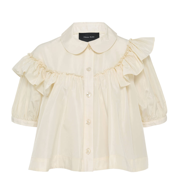 Cropped Puff Sleeve Ruffle Blouse