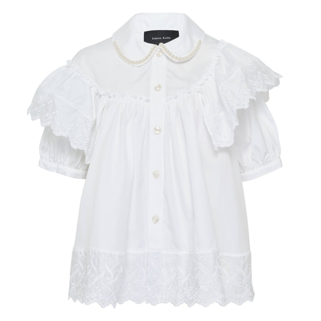 Cropped Puff Sleeve Ruffle Blouse