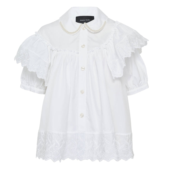 Cropped Puff Sleeve Ruffle Blouse