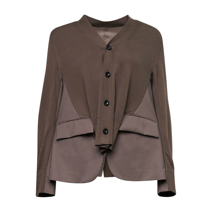 sacai Wool Suiting x Cotton Knit Cardigan – Available at Club 21, Official Retailer in Singapore, Malaysia & Thailand with Global Shipping Online