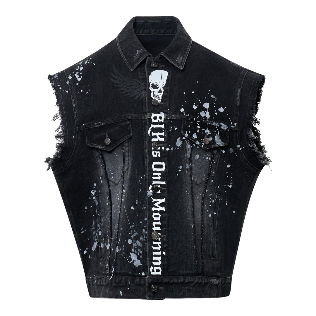 Skull Biker Denim Vest
