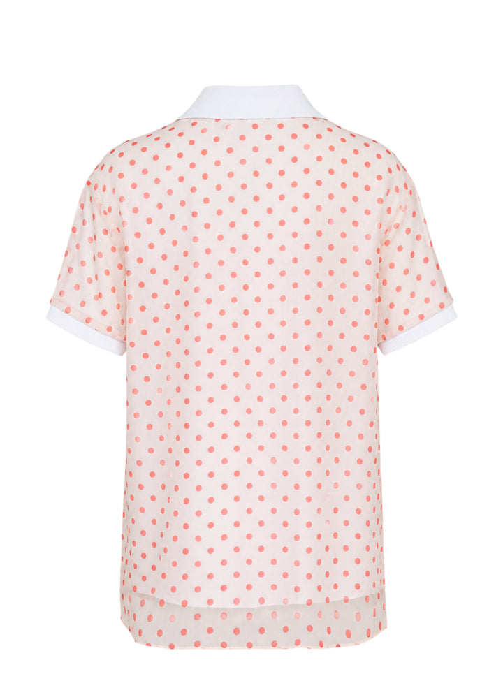N°21 sheer polka dot polo shirt with white collar and cuffs, shown from the front - view 2