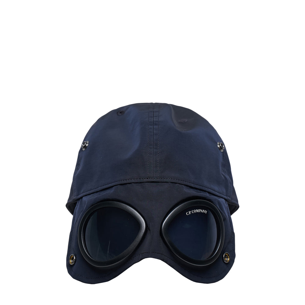 C.P. Company Chrome-R Goggle Cap in navy with tonal embroidered logo, front view