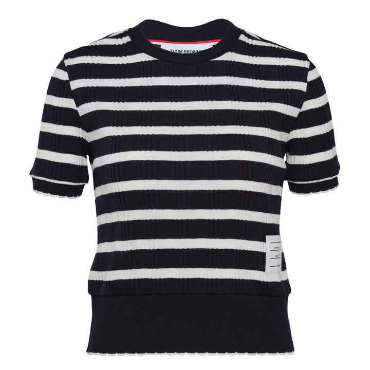 Striped Rib Scallop Edge Tee