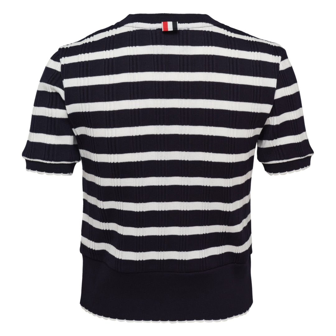 Striped Rib Scallop Edge Tee