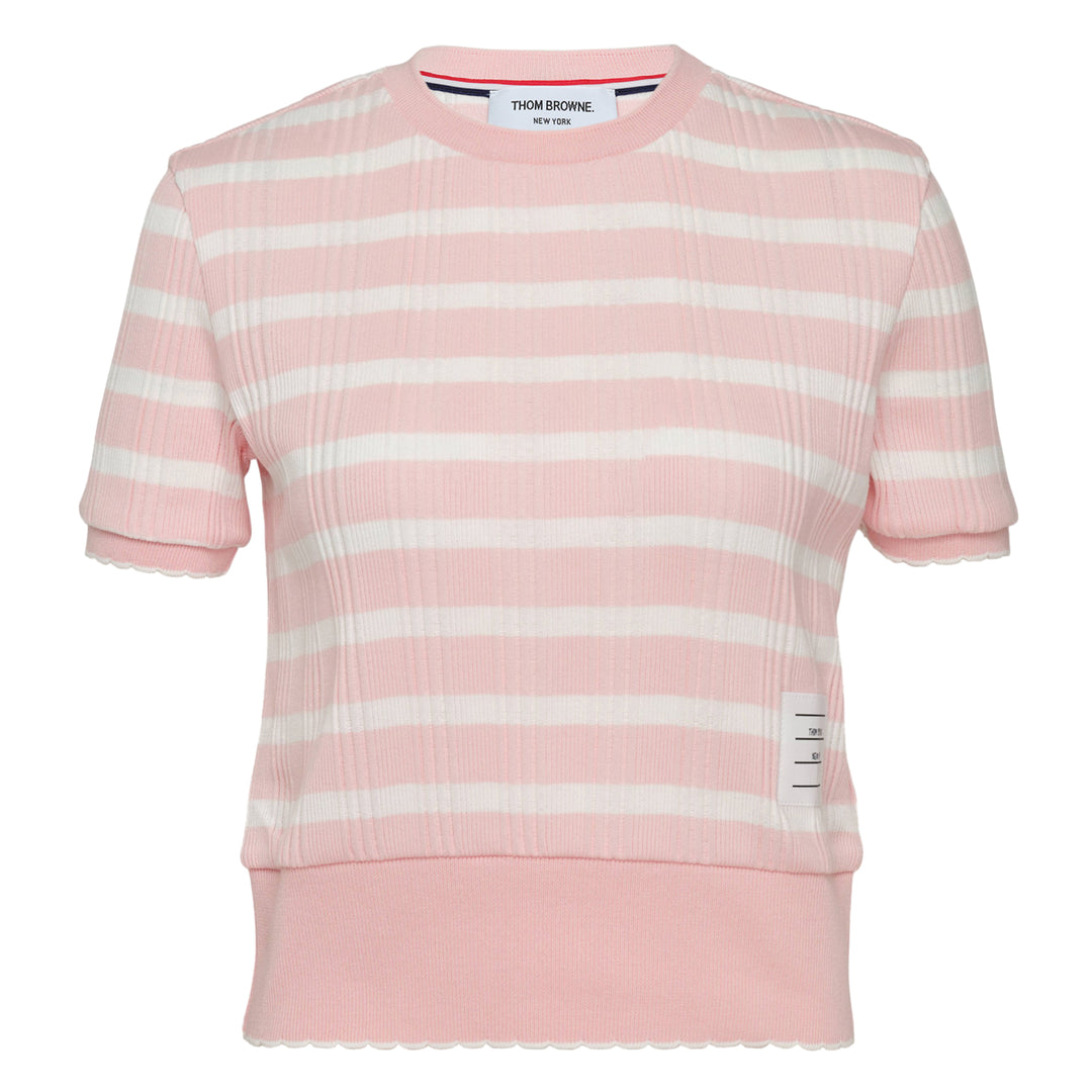 Striped Rib Scallop Edge Tee