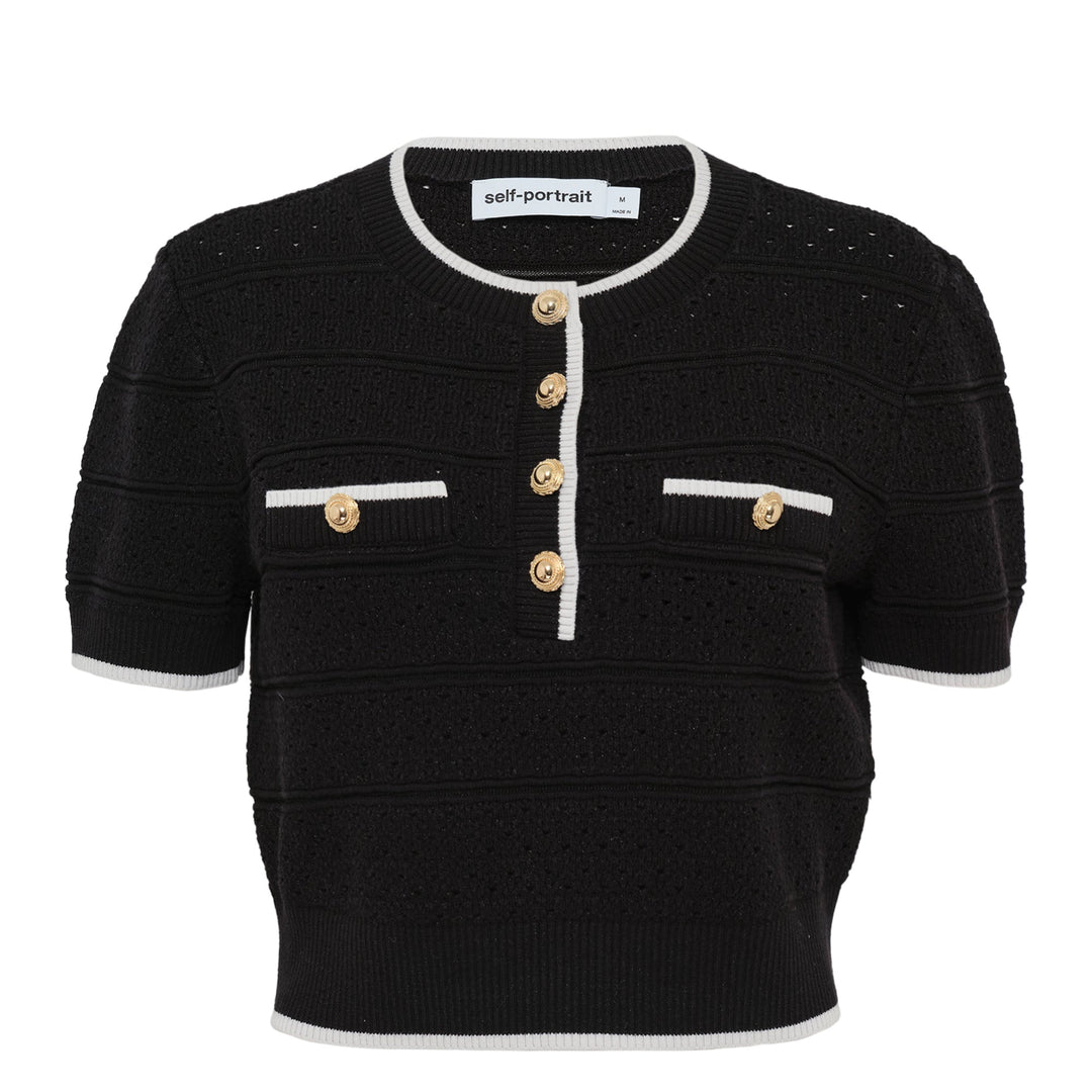Black Pointelle Knit Top