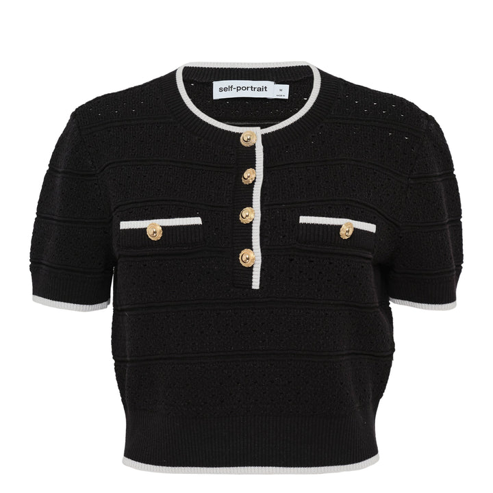 Black Pointelle Knit Top