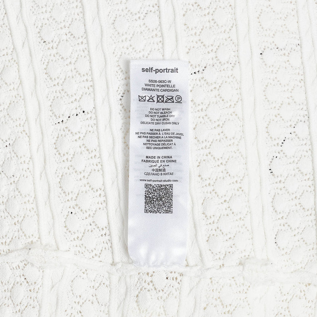 White Pointelle Diamante Cardigan