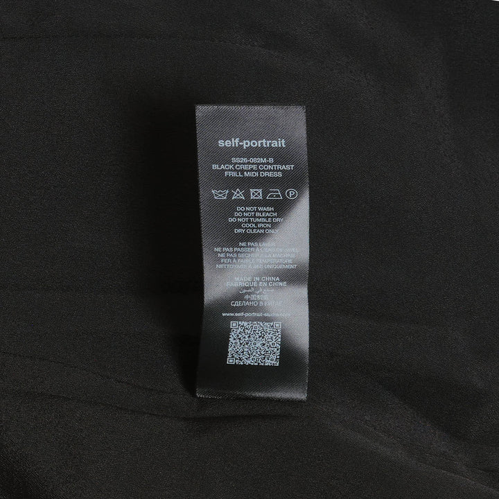 Black Crepe Contrast Frill Midi Dress