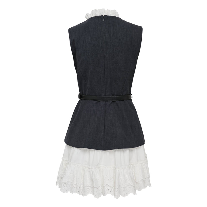 Grey Wool Cotton Frill Mini Dress