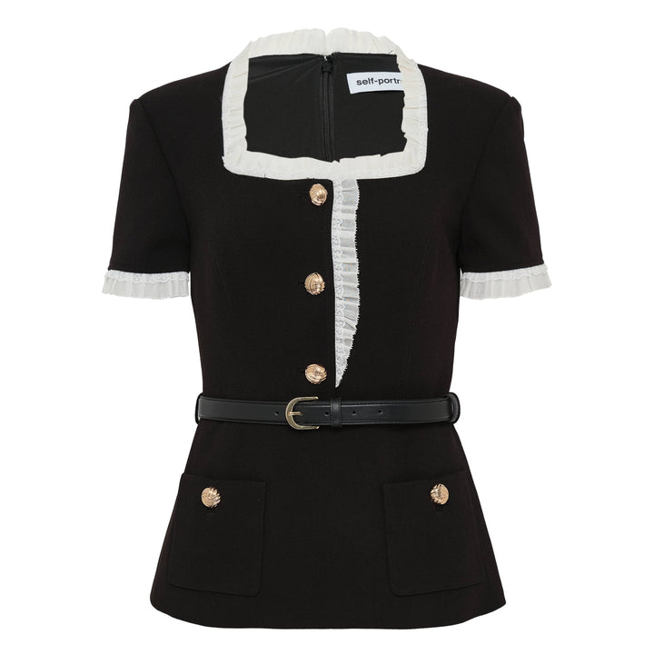 Black Crepe Contrast Frill Top