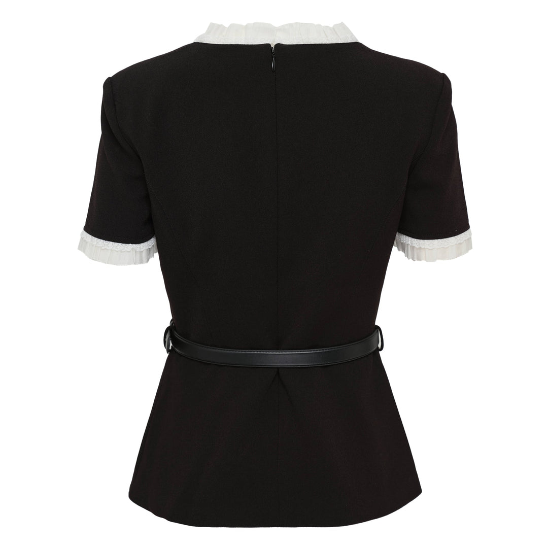 Black Crepe Contrast Frill Top