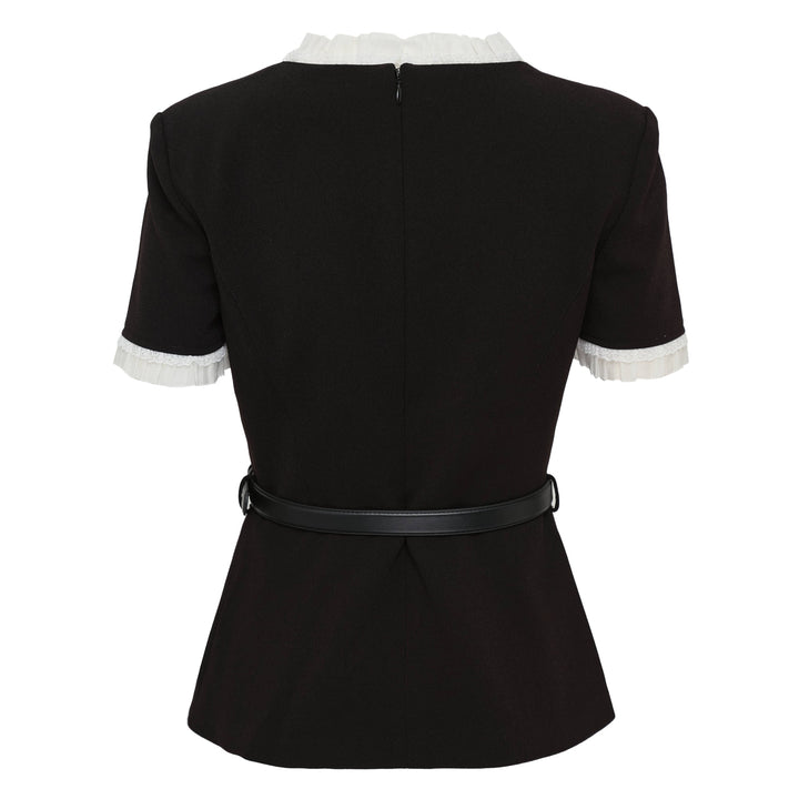 Black Crepe Contrast Frill Top
