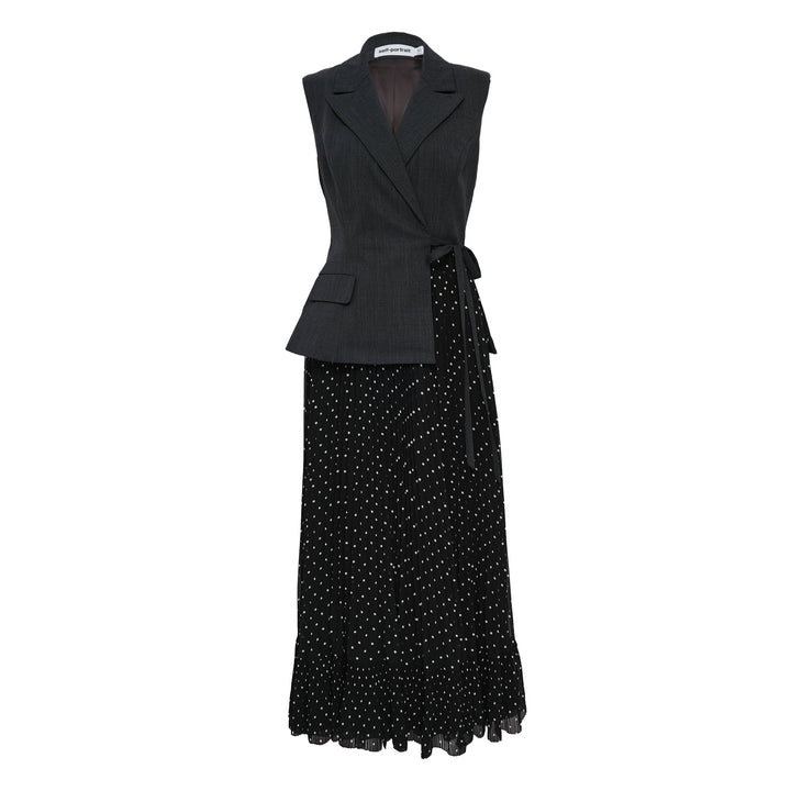 Grey Tailored Polka Dot Midi Dress