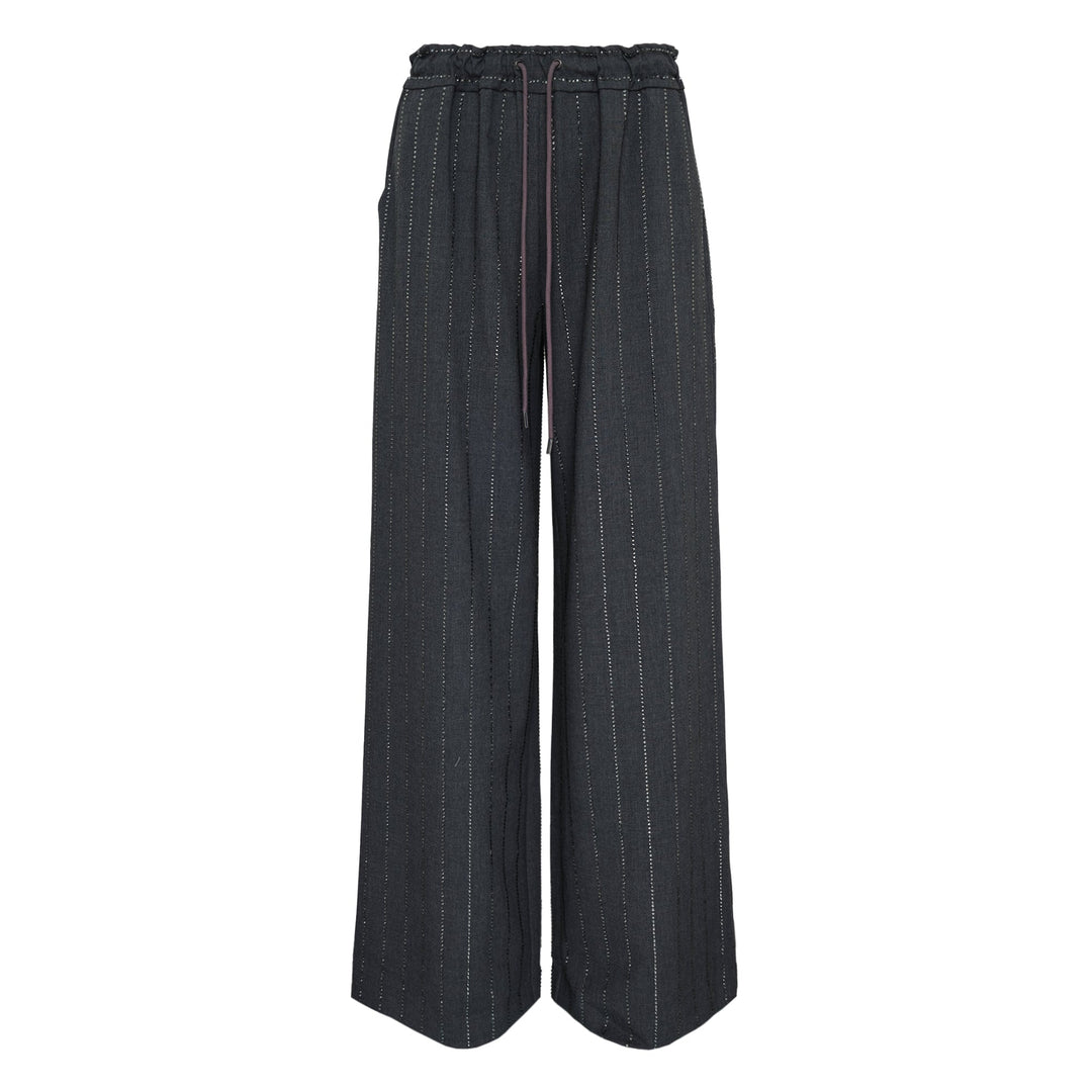 Grey Rhinestone Pinstripe Trousers