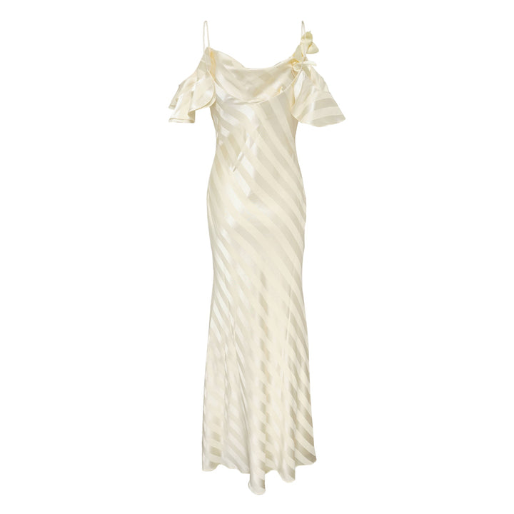 Yellow Satin Striped Maxi Dress