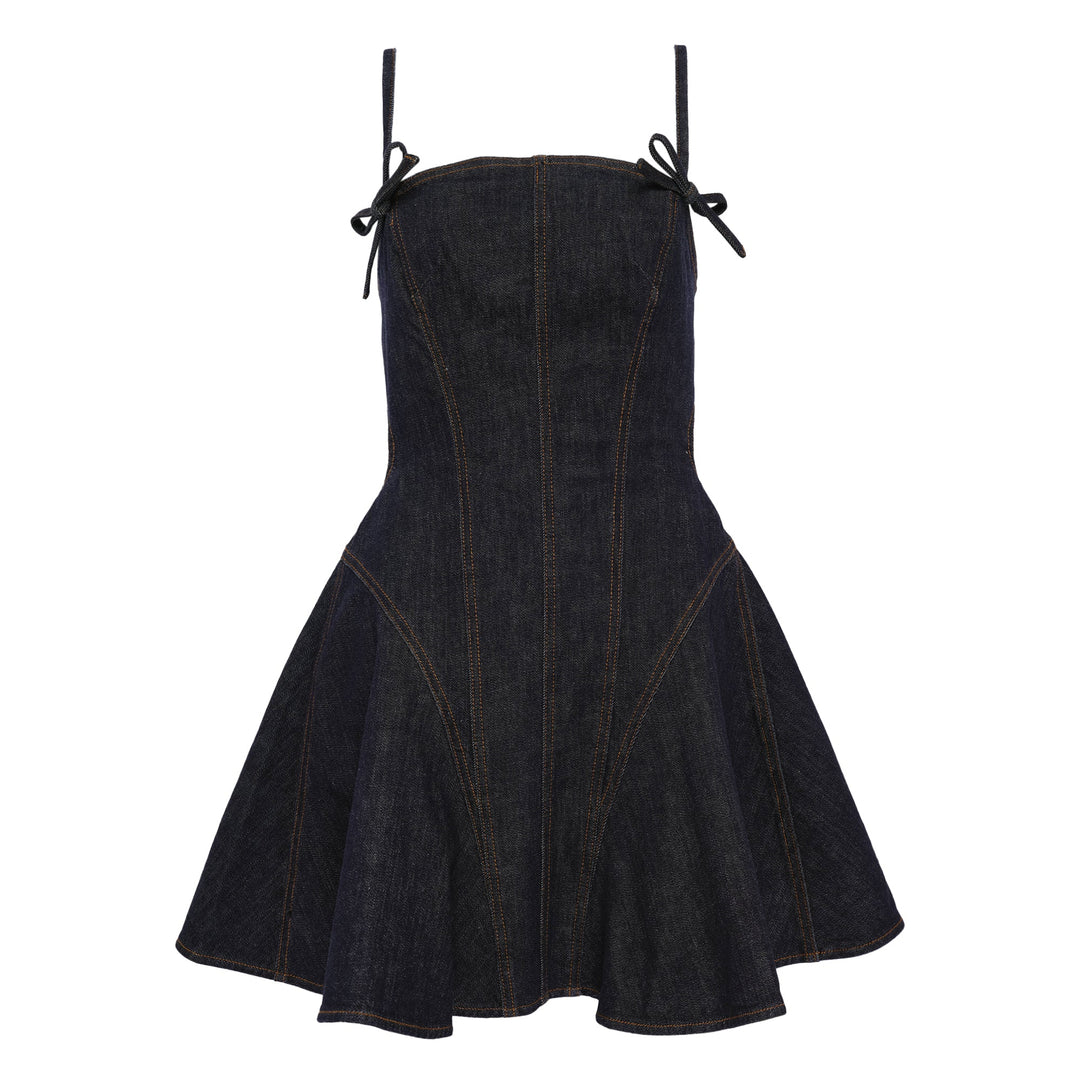 Indigo Denim Bow Mini Dress