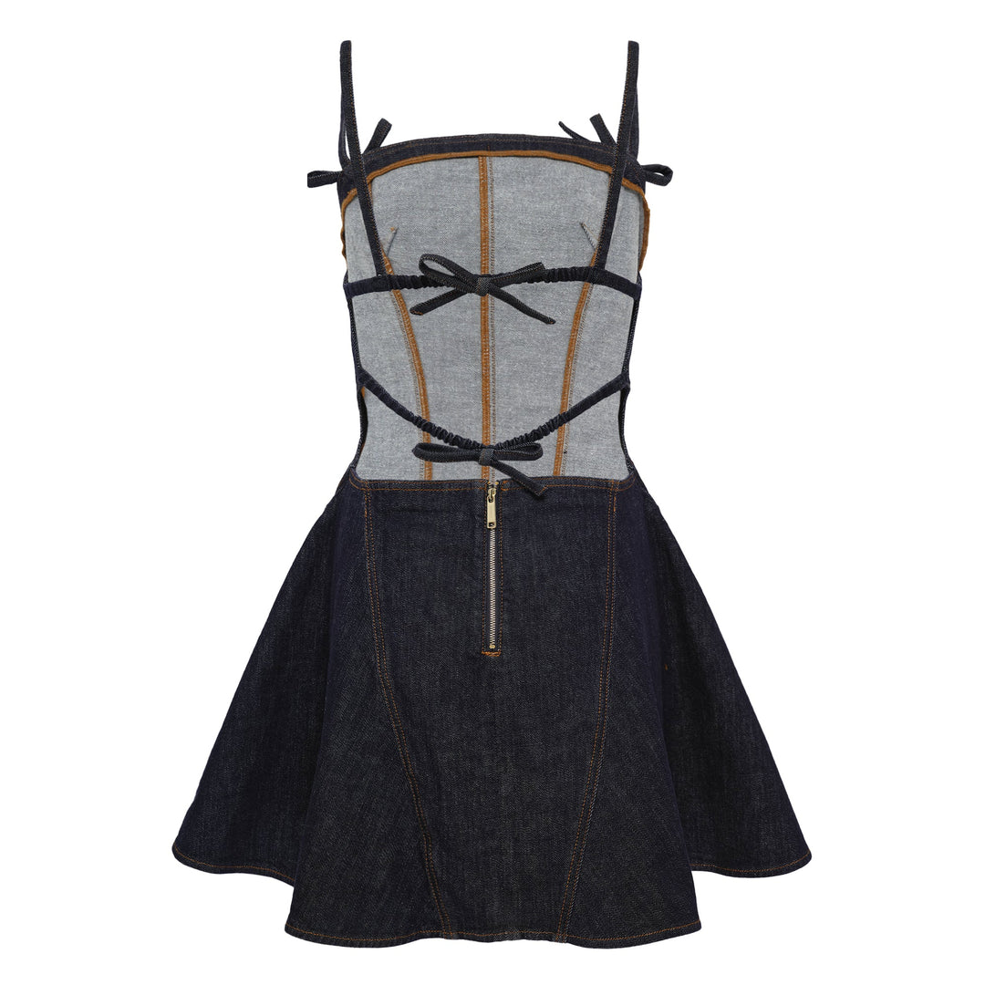 Indigo Denim Bow Mini Dress