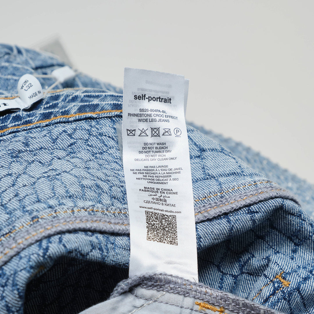 Rhinestone Croc Effect Wide Jeans