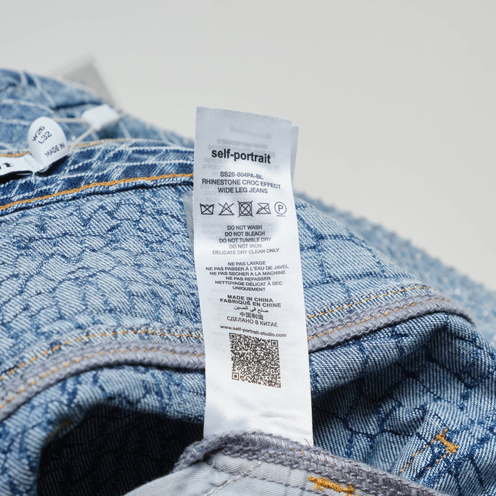 Rhinestone Croc Effect Wide Jeans