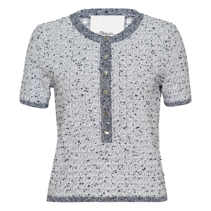 Short Sleeve Crew Neck Button Top