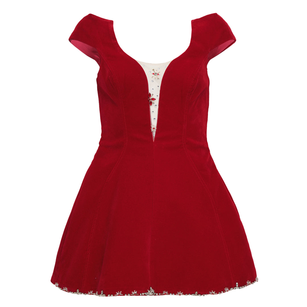Red Embroidered Mini Dress