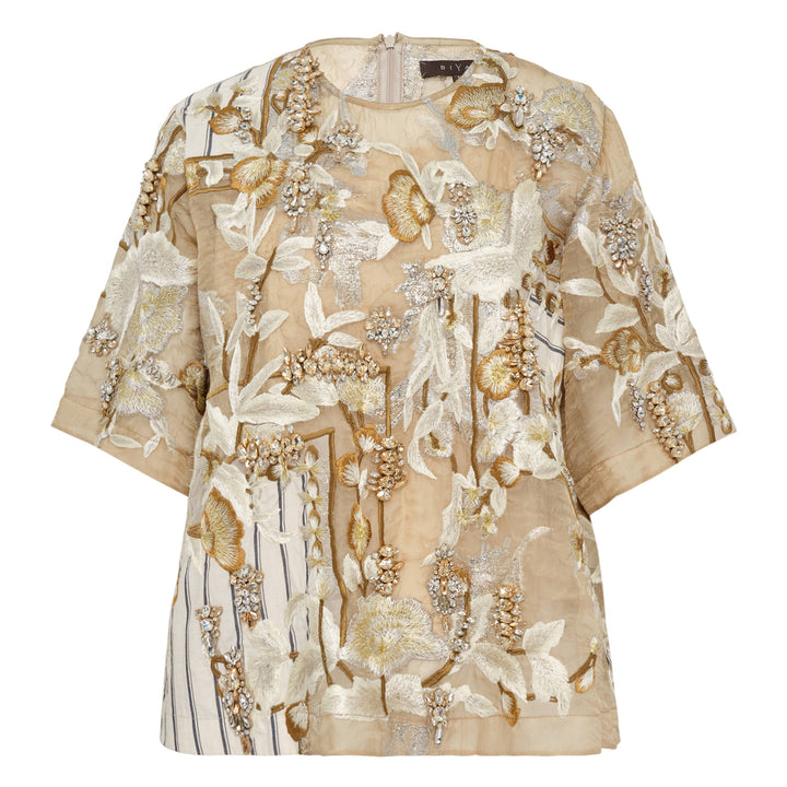 Embroidered Mix Organza Silk Top