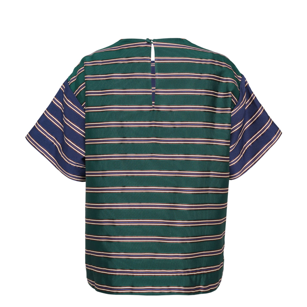 Stripe Cotton Silk Short Sleeve Top