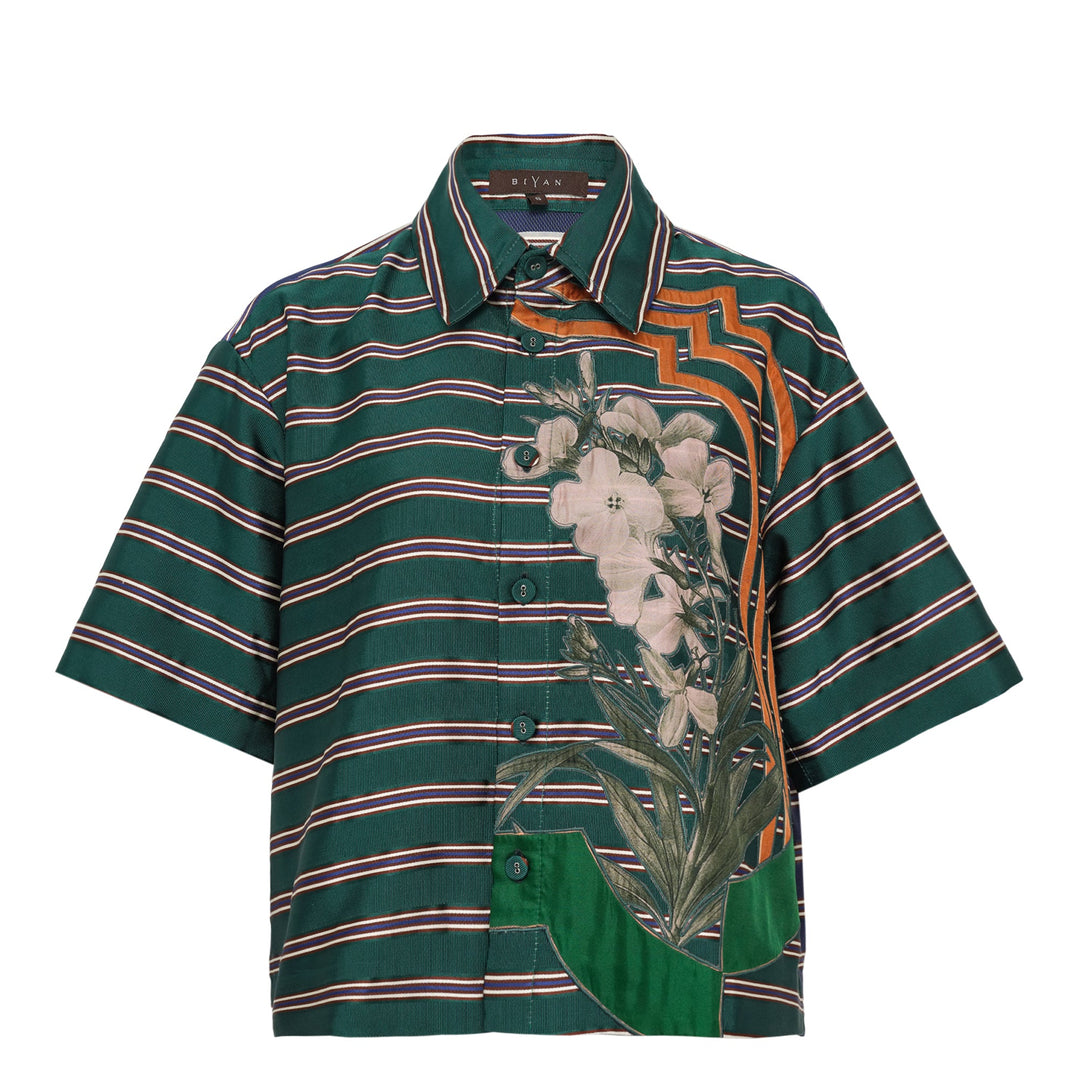 Stripe Cotton Silk Short Sleeve Shirt