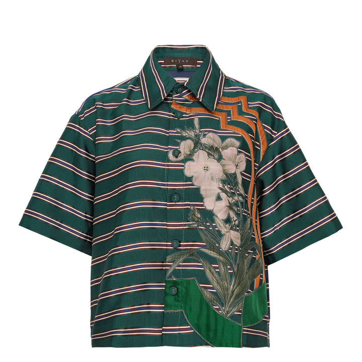 Stripe Cotton Silk Short Sleeve Shirt