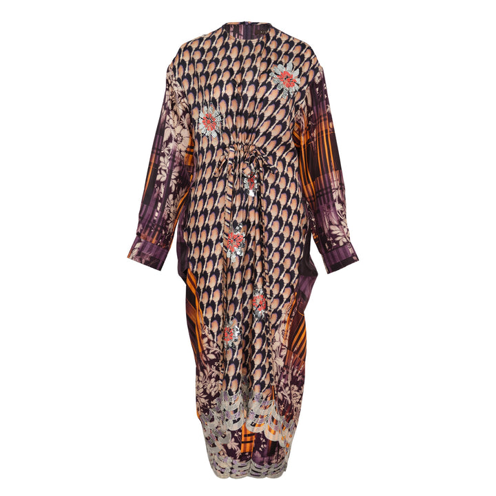 Mix Twill Silk Print Midi Dress