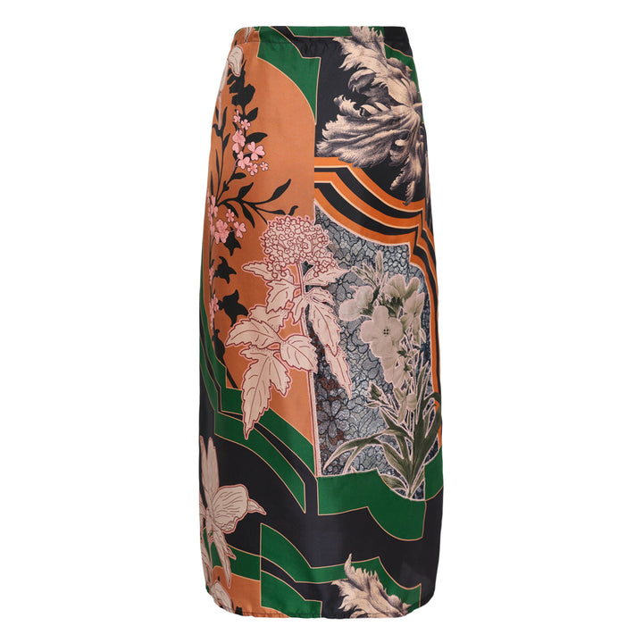 Mix Lace Twill Silk Print Skirt